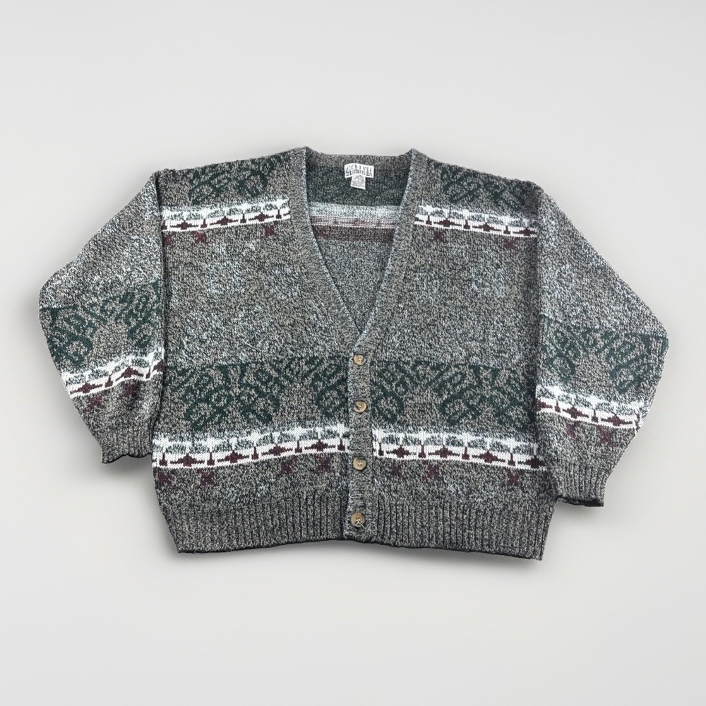 Vintage City Streets Cardigan Sweater Mens M Aztec Button Up Sweatshirt 90s Top